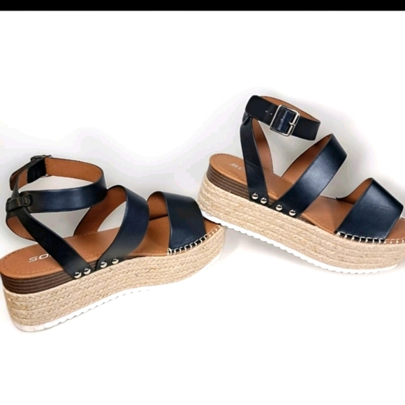 Soda Black Nubuck Black Espadrille Ankle Strap Platform Sandal - Picture 2 of 7